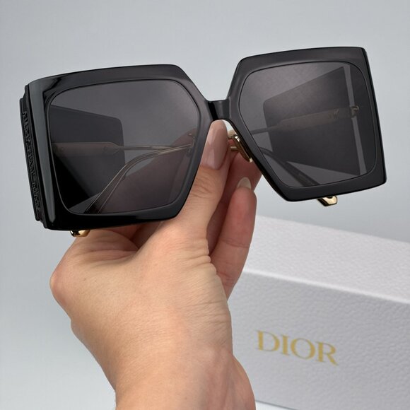 Dior DIORSOLAR S1U 10A0 BRAND NEW Sunglasses Black Smoke Square Oversized Women - Picture 2 of 14